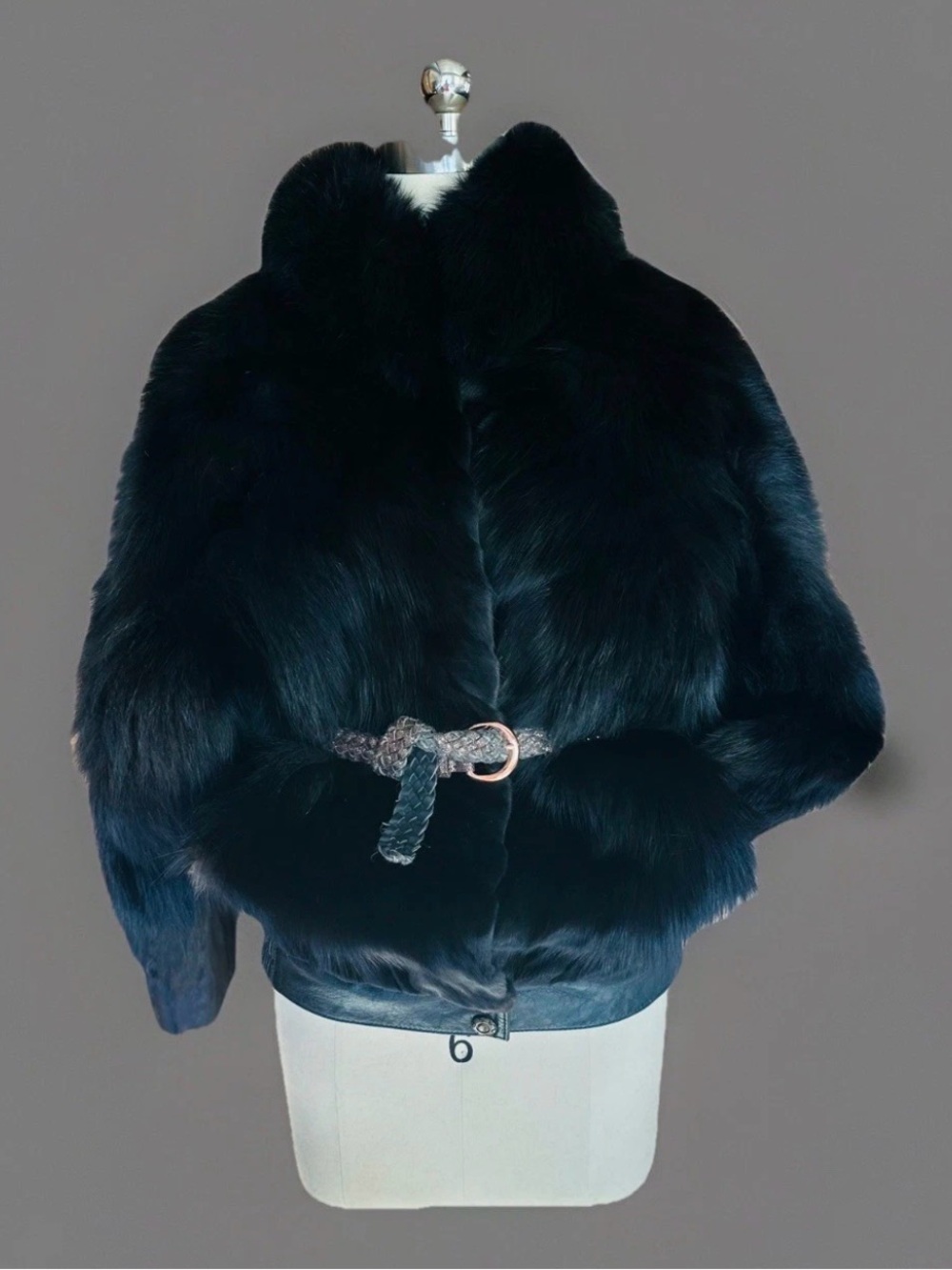 GORGEOUS SLEEK UNIQUE LEATHER & BLACK FOX FUR Coat Bomber Jacket Not Lynx MINT